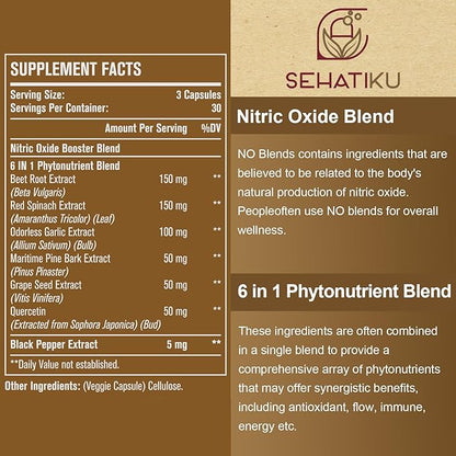 Nitric Oxide Supplement, Nitric Oxide Booster & 6-in-1 Phytonutrient Blend for Heart, Flow, Immune