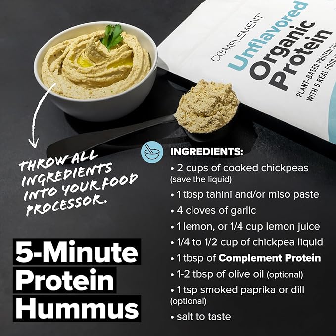 Complement Organic Unflavored Vegan Protein Powder (30 Servings) Low Carb, Low Calorie, Sugar Free