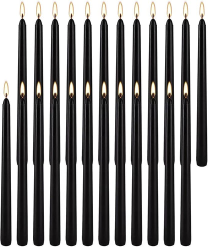 24 Pack Black Taper Candles, 7-8 Hours Burn Time, Unscented, Smokeless and Dripless, 0.75 x 10 Inch
