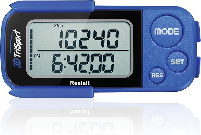 3DTriSport Walking 3D Pedometer with Clip & Strap, eBook Included | 30 Days Memory, Accurate Step