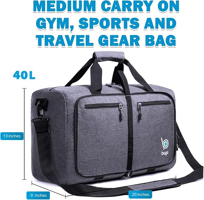 Bago Foldable Duffel Bags for Traveling Women & Men - 40L Sports Packable Duffle Bag for Travel