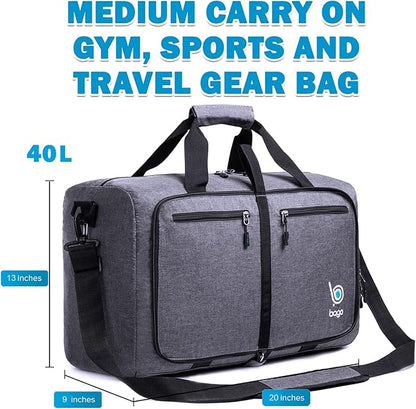 Bago Foldable Duffel Bags for Traveling Women & Men - 40L Sports Packable Duffle Bag for Travel