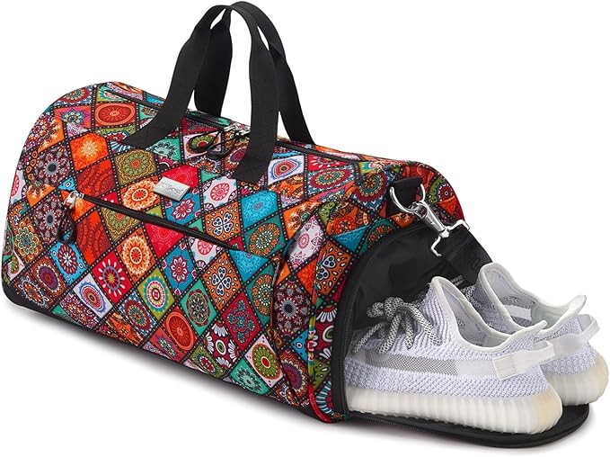 TOPDesign Gym Bag for Women, Duffel Bag with Shoe Compartment & Wet Pocket for Travel Sports (M
