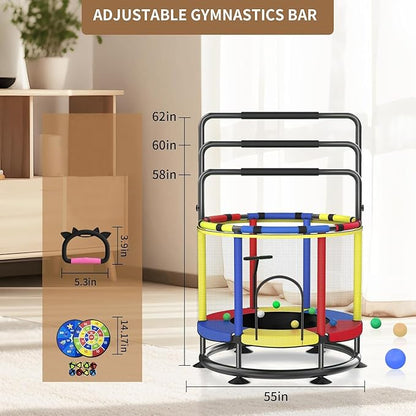 Trampoline for Kids, Full Anti-Rust 440lbs Anti-Rollover Round Bottom Toddler Trampoline