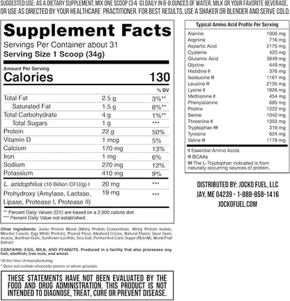 Jocko Fuel Mölk Whey Protein Powder 22g Low Sugar Monk Fruit Blend - Muscle Recovery & Growth