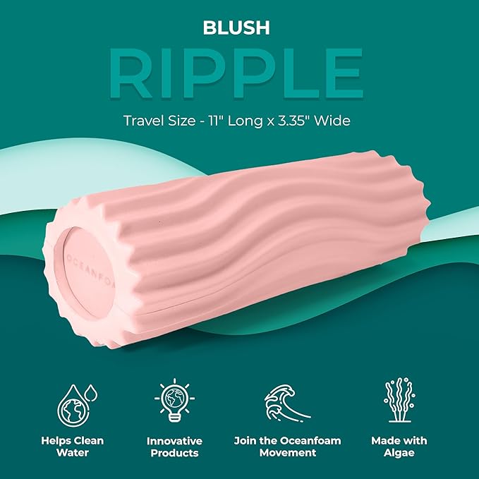 Oceanfoam Ripple Travel Foam Roller (11" x 3.35") Firm Mini Foam Roller for Physical Therapy, Deep