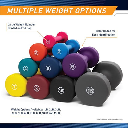 Marcy Colored Neoprene Dumbbell (Sold in Singles or Set) Hand Weights, Exercise Free Weights for