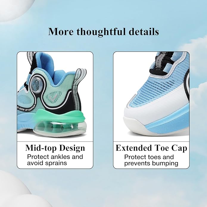 VITUOFLY Kids Basketball Shoes Boys Air Cushion Sneakers Girls Mid Top School Hoops Shoes Non-Slip