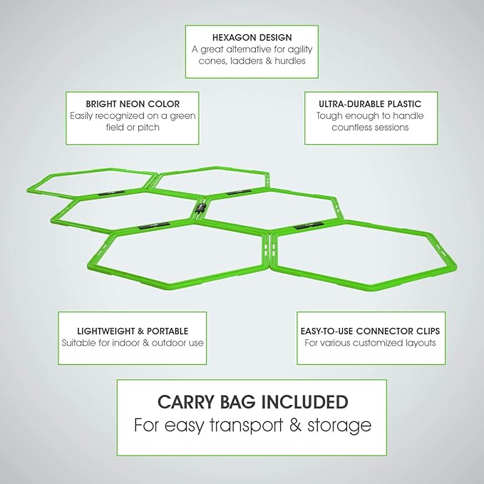 Yes4All Hex Agility Rings/Speed Rings with Carrying Bag – Hexagon Rings, Agility Hurdles for