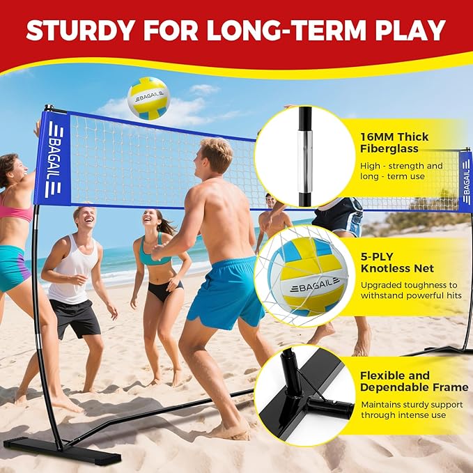 BAGAIL Volleyball Net, 12ft/20ft Portable Volleyball Net for Backyard - Adjustable Height