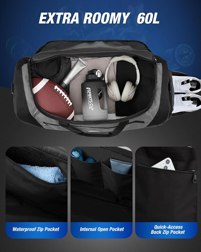 Gonex Gym Duffel Bag with Shoe Compartment Wet Pocket, Large Capacity Sports Duffle Bag for Men