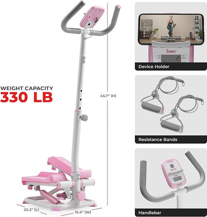 Sunny Health & Fitness Total Body 2-in-1 Smart Stepper Machine for Home with Handlebar and