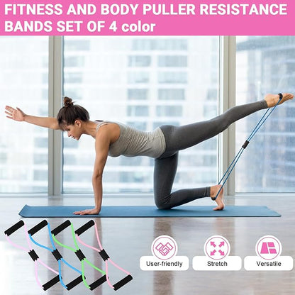 Figure 8 Shaped Resistance Bands -4-Pack Workout Bands with Handles Figure, 8 Exercise Bands for