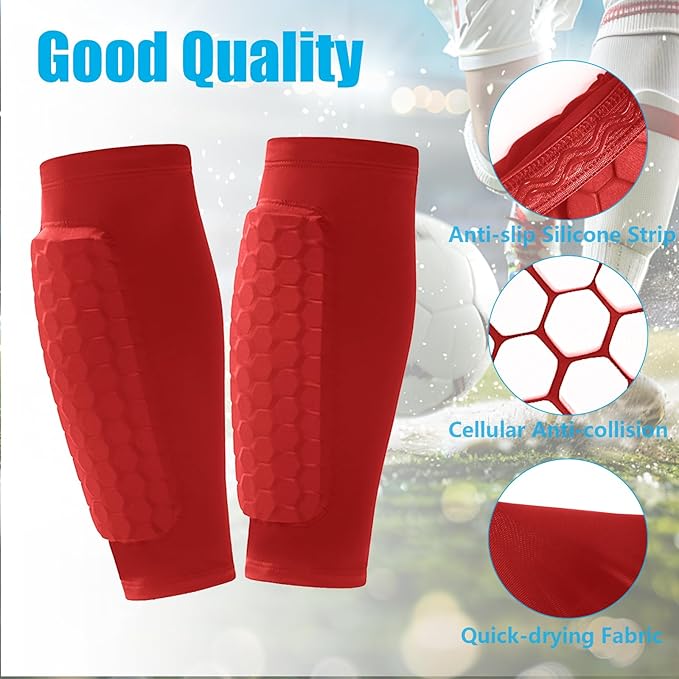 Soccer Shin Guards Shin Pads for Kids Youth Adult, Calf Compression Sleeve with Honeycomb Pads
