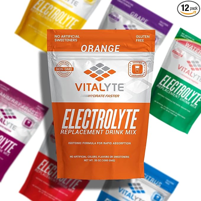 Vitalyte Electrolyte Powder Drink Mix, Isotonic Electrolyte Hydration Mix, Bulk Case Pack (12 Pack