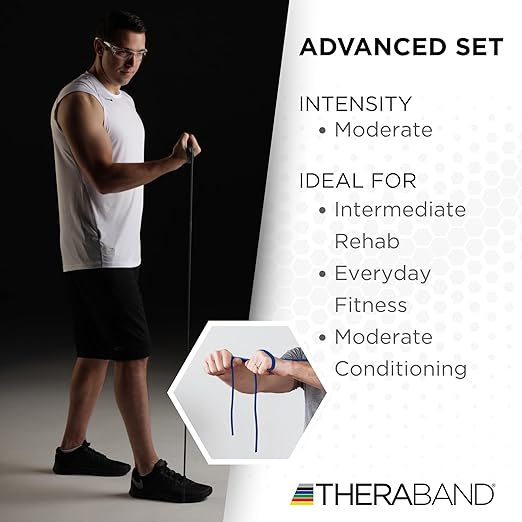 THERABAND Resistance Tubes, Advanced Set, Blue & Black, 5 ft Latex Tubing, Home or Clinic Use
