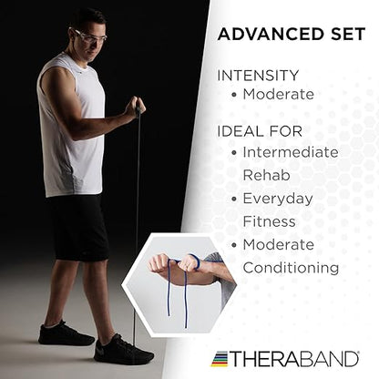 THERABAND Resistance Tubes, Advanced Set, Blue & Black, 5 ft Latex Tubing, Home or Clinic Use