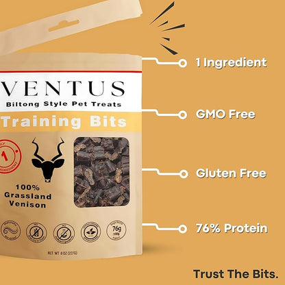 VENTUS Jerky Training Bits - Single Ingredient High Protein Venison Dog Training Treats