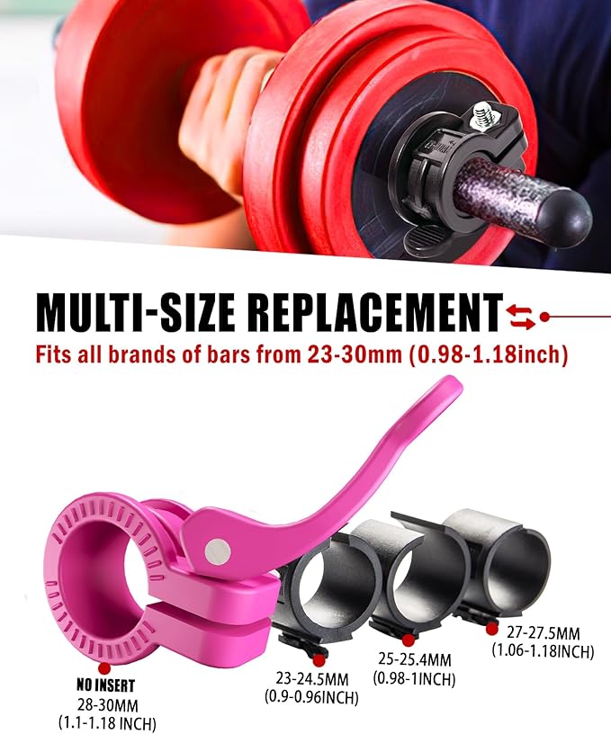 Narrow Barbell Clips 2.5cm Width for Olympic Bars, 0.9-1.18inch Adjustable Weight Clamps, Quick