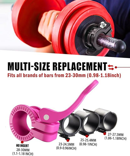 Narrow Barbell Clips 2.5cm Width for Olympic Bars, 0.9-1.18inch Adjustable Weight Clamps, Quick