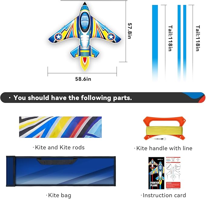 Airplane Kite for Kids and Adults, Easy to Fly with Durable Fiberglass Frame, Outdoor Fun Sports