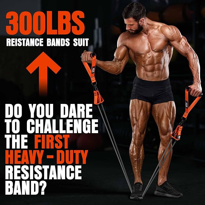 Heavy Resistance Bands for Working Out, 300LBS Exercise Bands with Handles, Workout Bands for Men