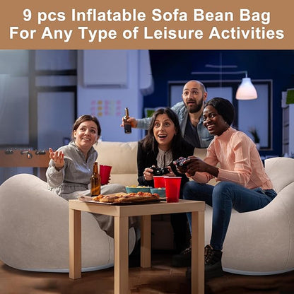 Realspring 9 Pcs Bean Bag Chairs for Adults Inflatable Chairs with Electric Air Pump,Blow up Couch
