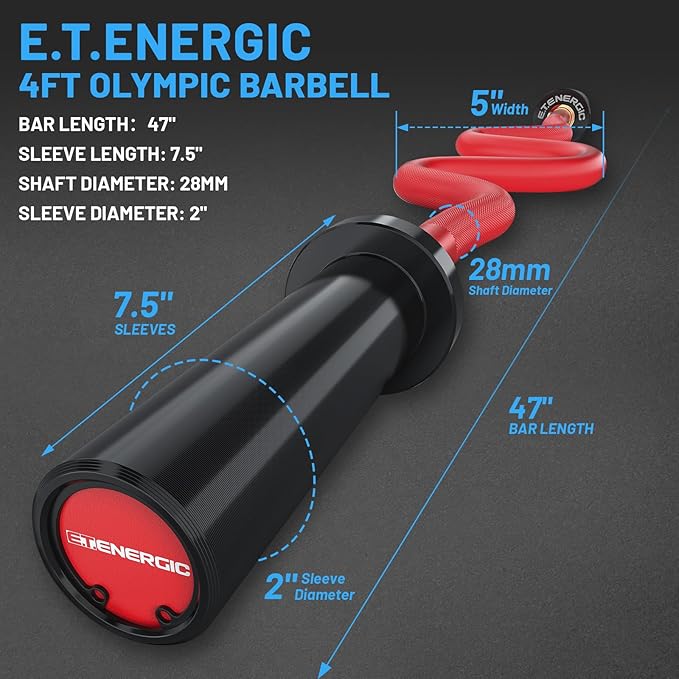 47" Olympic EZ Curl Bar 500-lbs Capacity Steel Barbell Suitable for 2" Weight Plates, 2-Inch Curl