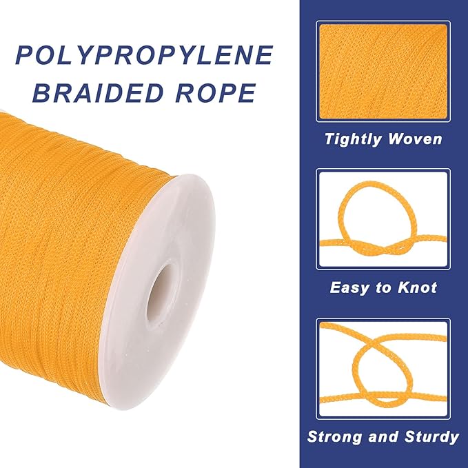 MECCANIXITY 1/16 Inch Polypropylene Rope Braided Ropes, 328ft Nylon Rope Hollow Utility Cord for