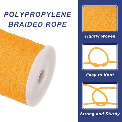 MECCANIXITY 1/16 Inch Polypropylene Rope Braided Ropes, 328ft Nylon Rope Hollow Utility Cord for