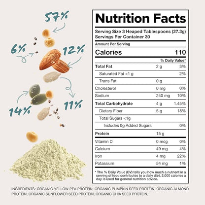Complement Organic Unflavored Vegan Protein Powder (30 Servings) Low Carb, Low Calorie, Sugar Free