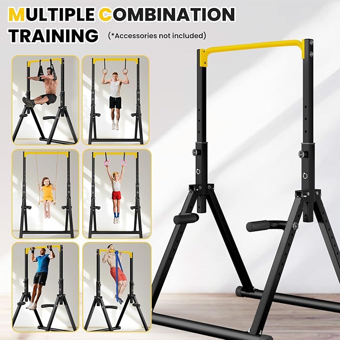 DOBESTS Foldable Power Tower Pull Up Bar Dip Station Adjustable Multifunction Workout Pull Up Tower