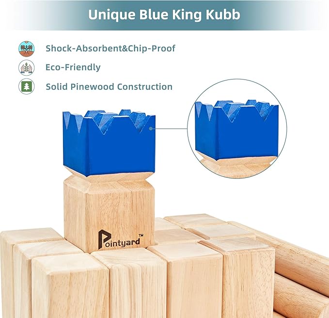 Pointyard Kubb Yard Game Set, Kubb Game Set with Carrying Bag - Wooden Toss Game Set for Outdoor