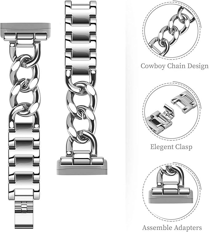 Cool Women Chain Metal Smartwatch Bands Compatible for Fitbit Sense/Fitbit Versa 3 Bands for Dressy