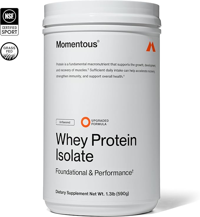 Momentous Essential Grass-Fed Whey Protein Powder - 20 g Whey Isolate Protein - NSF Certified for