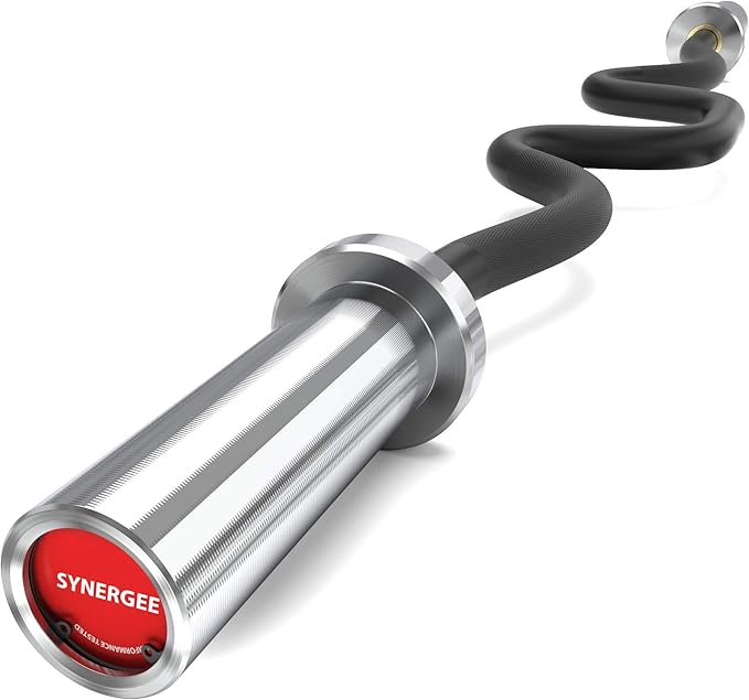 Synergee Commercial Super EZ Curl Olympic Bar Chrome, Black Phosphate and Red with Powder Coated