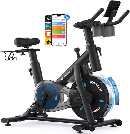 MERACH Exercise Bike, Brake Pad Stationary Bike with Exclusive App, Low Noise Indoor Cycling Bike