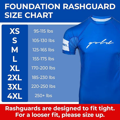 Gold BJJ Foundation Rash Guard - Ranked No-Gi and Gi Jiu Jitsu Rashguard