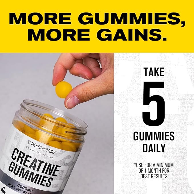Jacked Factory Creatine Monohydrate Gummies 5g Daily Dose (1g per Gummy) - Creatine Gummy for Men