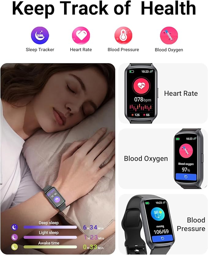 Health Fitness Tracker with 24/7 Heart Rate, Blood Oxygen, Blood Pressure, Sleep Tracker, 5ATM