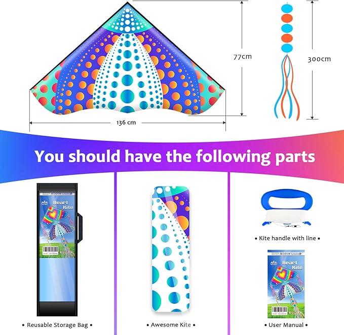 HONBO Large Delta Kite for Kids & Adults,Extremely Easy to Fly Kite for Beach Trip,String Line