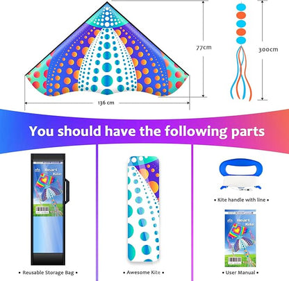 HONBO Large Delta Kite for Kids & Adults,Extremely Easy to Fly Kite for Beach Trip,String Line