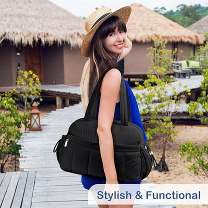 TOPDesign Travel Duffel Bag for Women, Puffer Gym Bag Sports Tote with Wet Pocket, Carry On