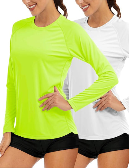 MAGCOMSEN Women's 2 Pack Long Sleeve Shirts UPF 50+ Sun Protection Quick Dry Swim Shirt for Rash