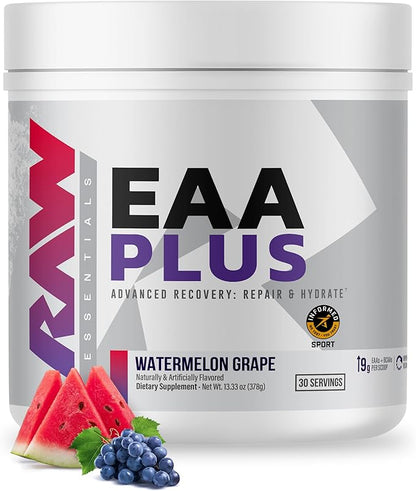 RAW EAA Plus, Amino Acids Powder, Watermelon Grape (30 Servings) - Pre Workout Amino Energy Powder