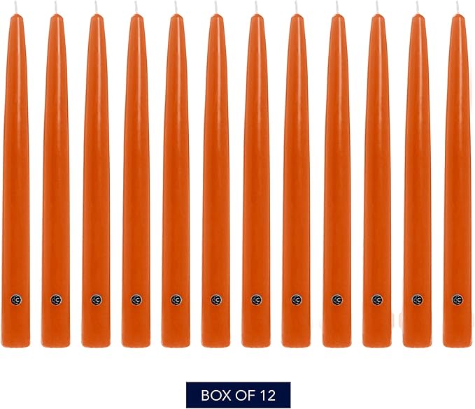 Colonial Candle Unscented Taper Candle, Handipt Collection, Pumpkin, 12 in, Pack of 12 - Up to 10