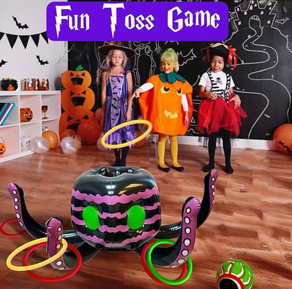 GIFTEXPRESS Sea Creature Octopus Ring Toss Game 4-in-1 – Halloween Candy Bowl, Basketball Hoop