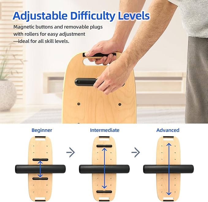 Balance Board for Adult with Adjustable Stoppers: 3 Modes Wobble Board with Roller Exercise
