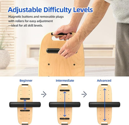Balance Board for Adult with Adjustable Stoppers: 3 Modes Wobble Board with Roller Exercise