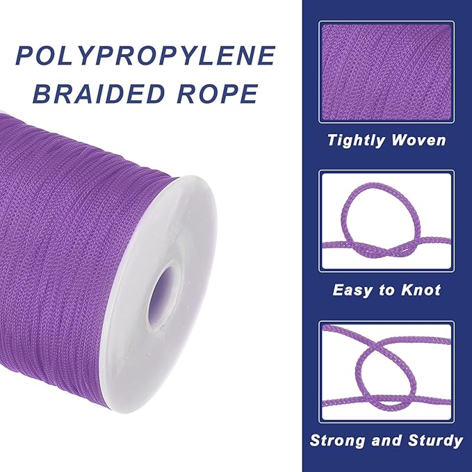 MECCANIXITY 1/16 Inch Polypropylene Rope Braided Ropes, 328ft Nylon Rope Hollow Utility Cord for